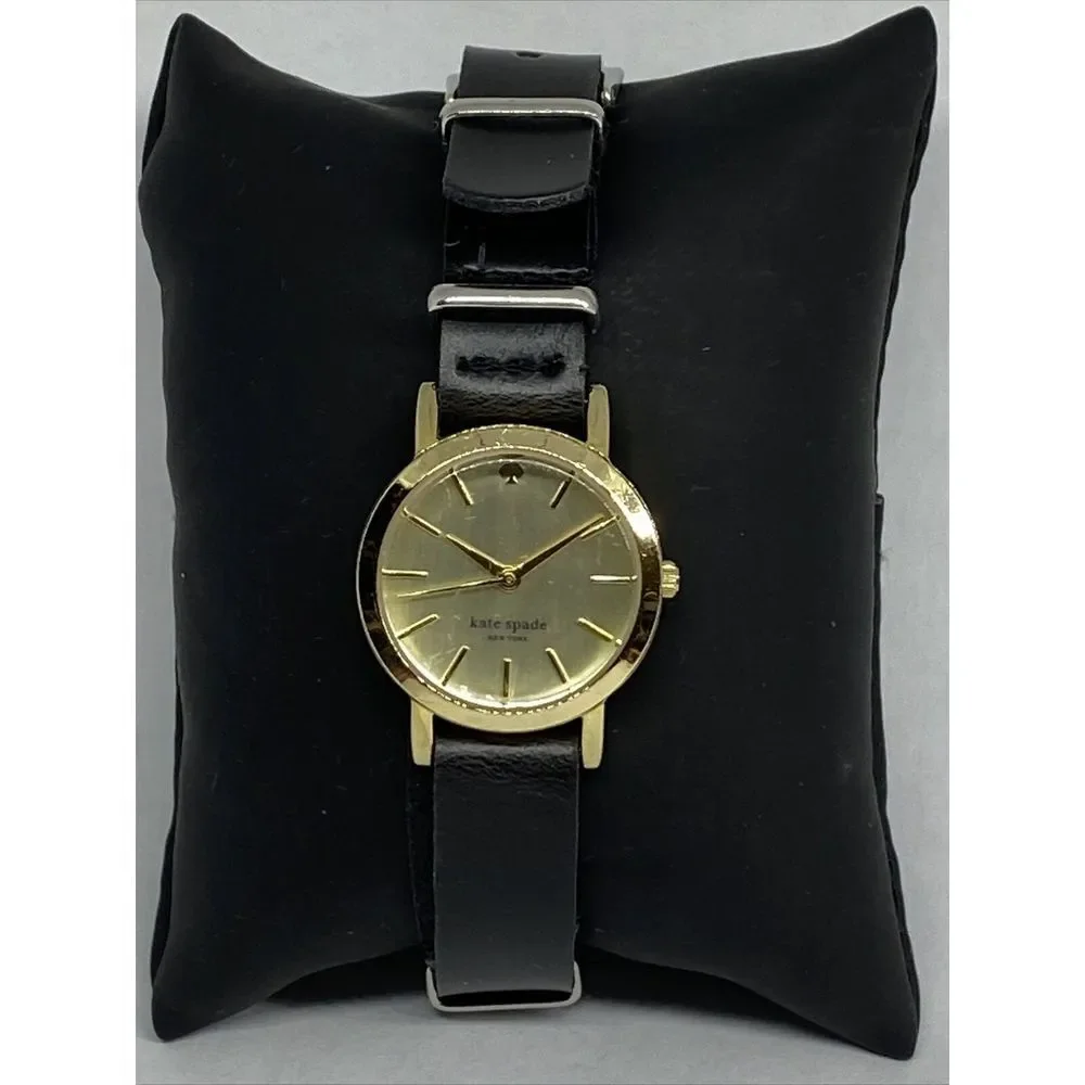 Kate Spade New York 0794 Women Black Leather Analog Gold Dial Quartz Watch XX563